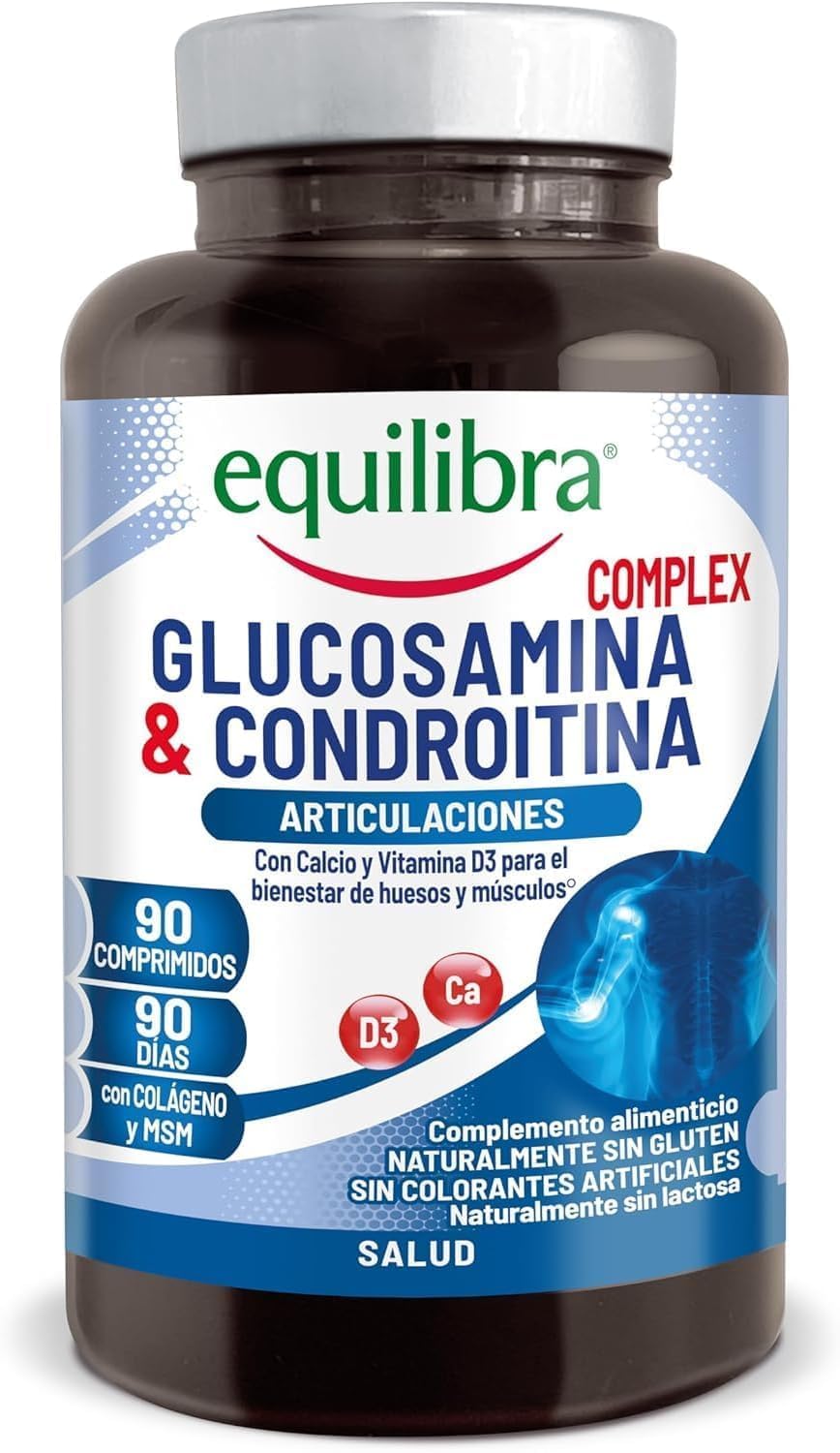 Equilibra, Suplemento de Glucosamina y Condroitina con MSM, Calcio, Zinc y Vitamina D3 para el mantenimento de los huesos normales 90 Comprimidos