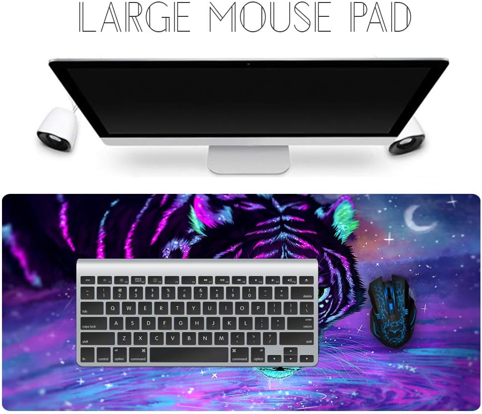 Anime Large Gaming Mouse Pad, Non-Slip Rubber Base XXL Big Mousepad/Full Desk Mouse Mat with Stitched Edges for Work & Game (90x40 laohu003)