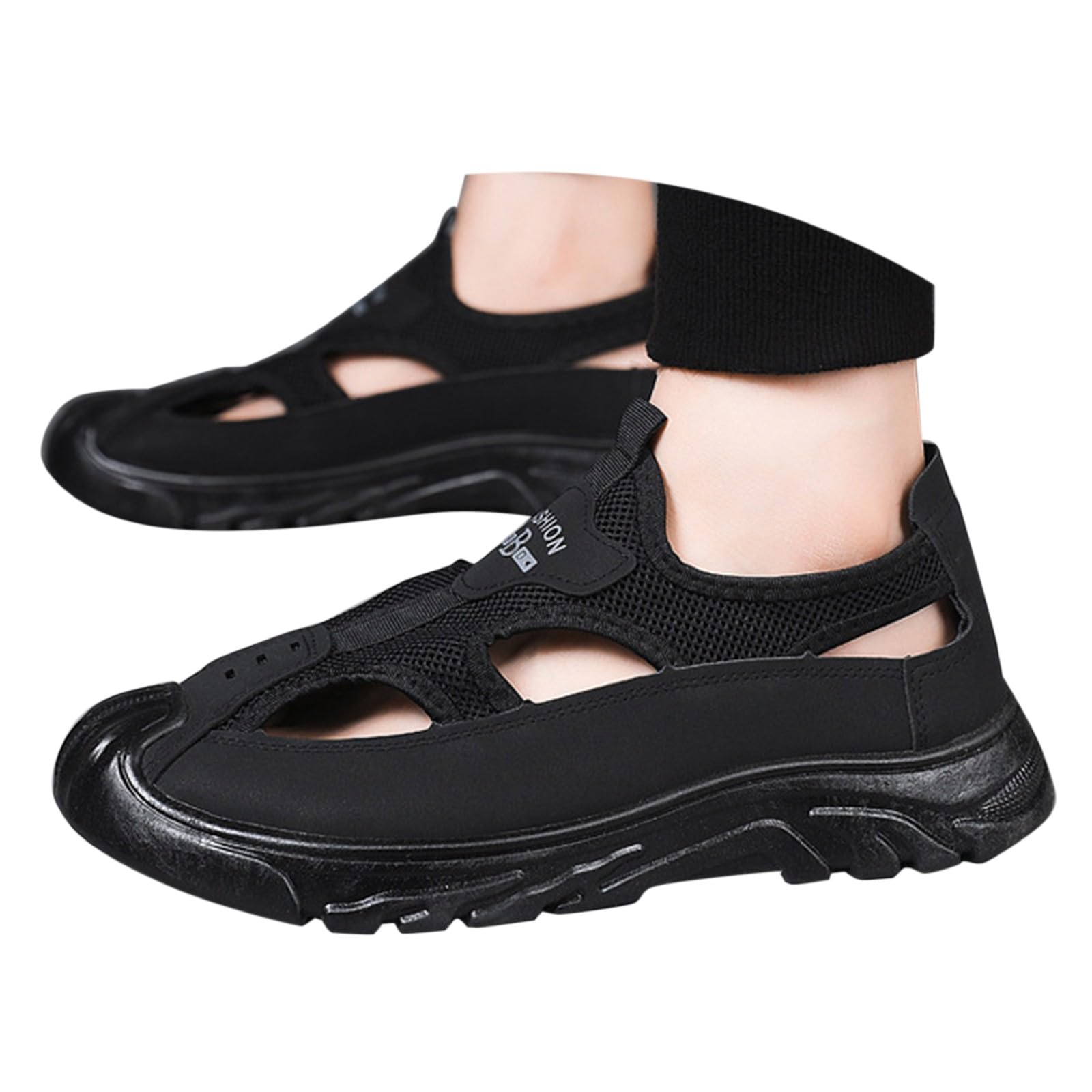 Sandalias deportivas para mujer, sandalias planas con suela texturizada, sandalias de malla huecas sólidas con cojín de soporte de arco, puntera cerrada, zapatillas de senderismo al aire libre