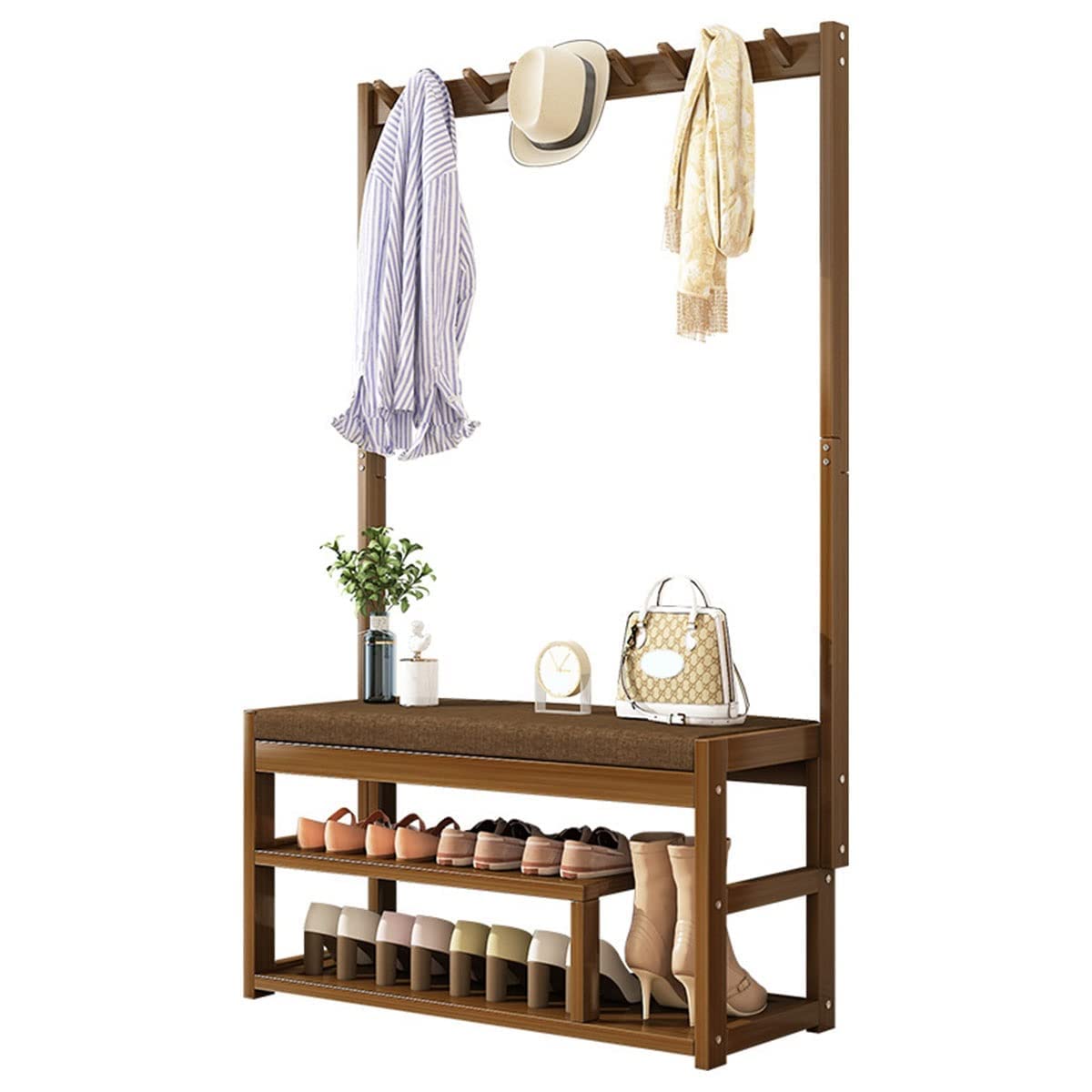 Garment Rail Exquisite Clothes Rail Rack 2-In 1 Garment Rack With Shoe Storage Bench Entryway Coat Rack Clothing