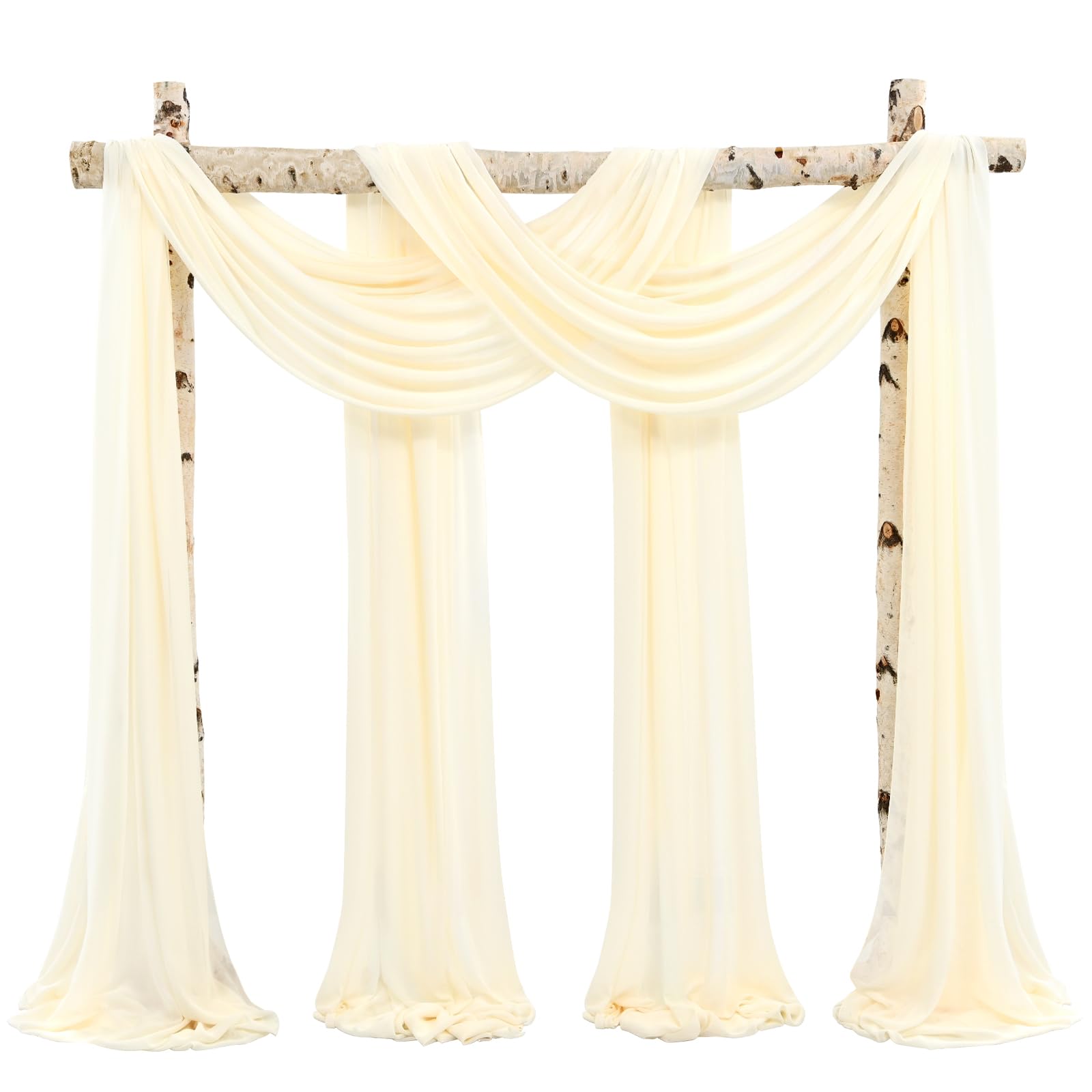 Lot de 4 panneaux de rideaux en mousseline de soie pour cérémonie et réception - Beige - 71,1 x 6,1 m