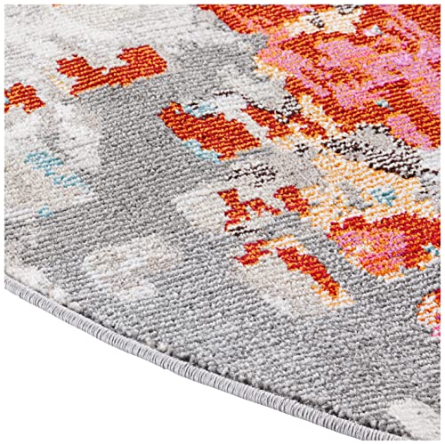 Tapete redondo 6'7" gris y naranja diseño boho miniatura 2