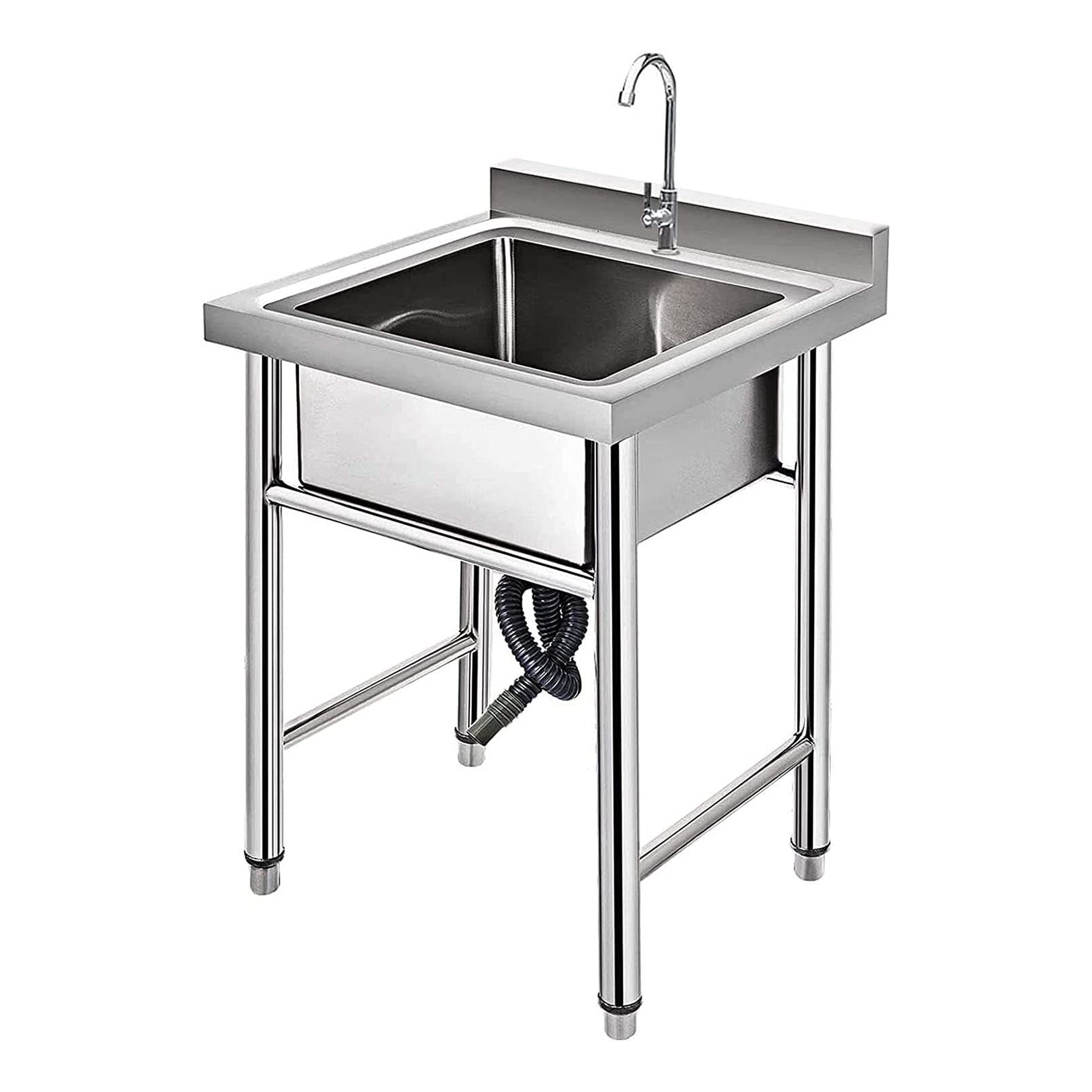 LMYSXAOZ Freestanding Kitchen Sink - Stainless Steel Sink, Commercial Restaurant Bar Set w/Faucet & Drainboard, Space Saving Laundry Tub, Utility Single Bowl for