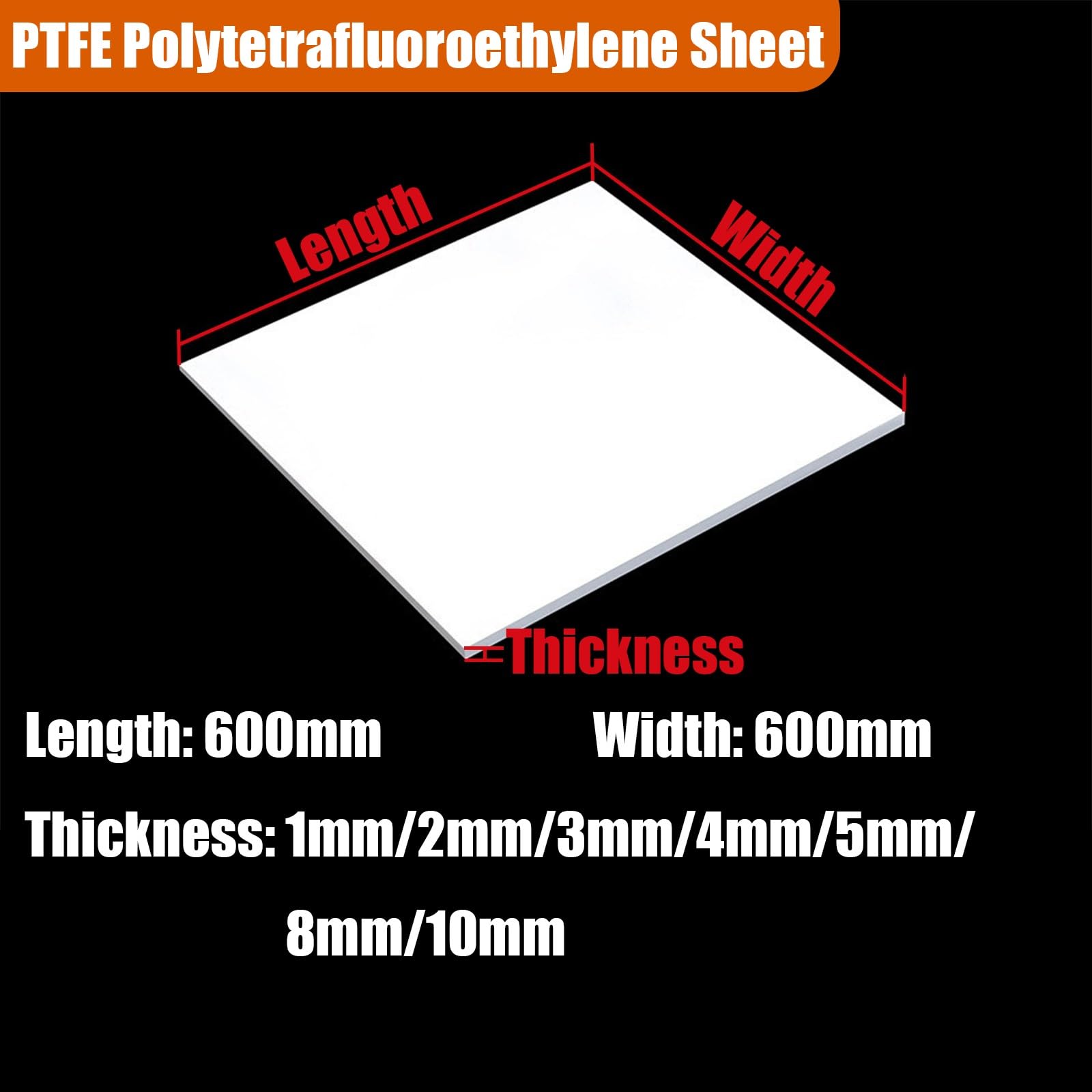 Arkusz PTFE 600mmx600mm Płyta Teflon Grubość 1mm-10mm Biała Plastikowa Nieprzywierająca Wysoka Temperatura Odporność Chemiczna Do Uszczelki Izolacja Przemysłowe Projekty DIY(600x600x4mm)