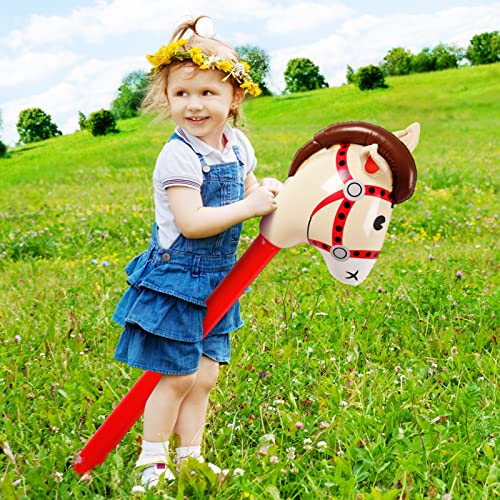 Chivao 12 Pieces Inflatable Stick Horse Cute Horse Head Stick Blow up Balloon Colorful Cowboy Cowgirl Party Decorations for Themed Birthday Party(Red) - Image 6