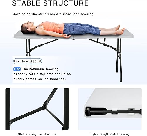 Miniatura 5 de Mesa plegable para exteriores de 4 pies, altura ajustable, mesas de comedor de plástico para fiestas, mesa plegable con asa de transporte para