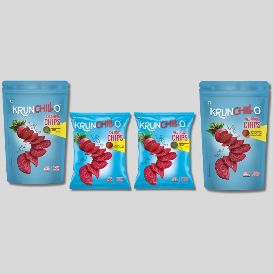 Krunchillo Beetroot Chips combo - Chipotle + Mint Flavour (pack of 4, 2 small and 2 big), 50% Less oil Vaccum Cooked