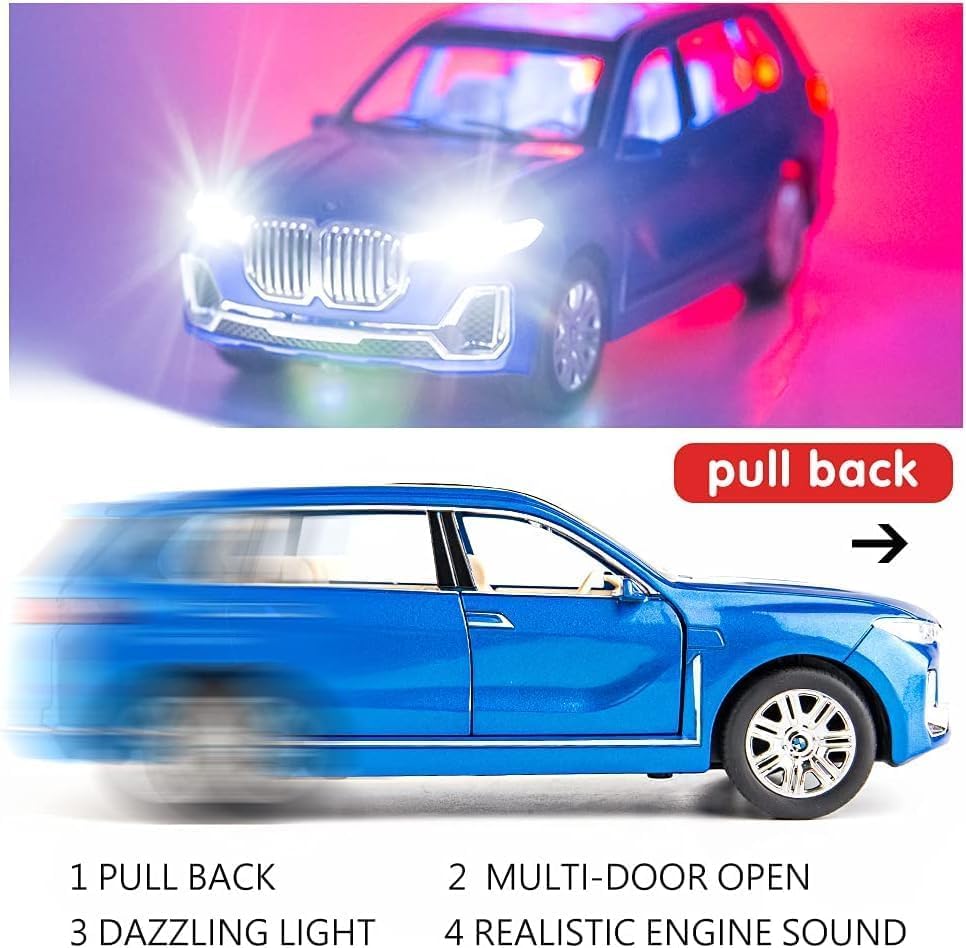 Image of Invite Enterprise Exclusive Alloy Metal Pull Back Die-Cast Car 1:24 Big Bmw X7 Toy Car Diecast Metal Pullback Toy Car With Openable 6 Doors, Light Music Boys Gifts Toys(1:24 B M W X7 - Blue)