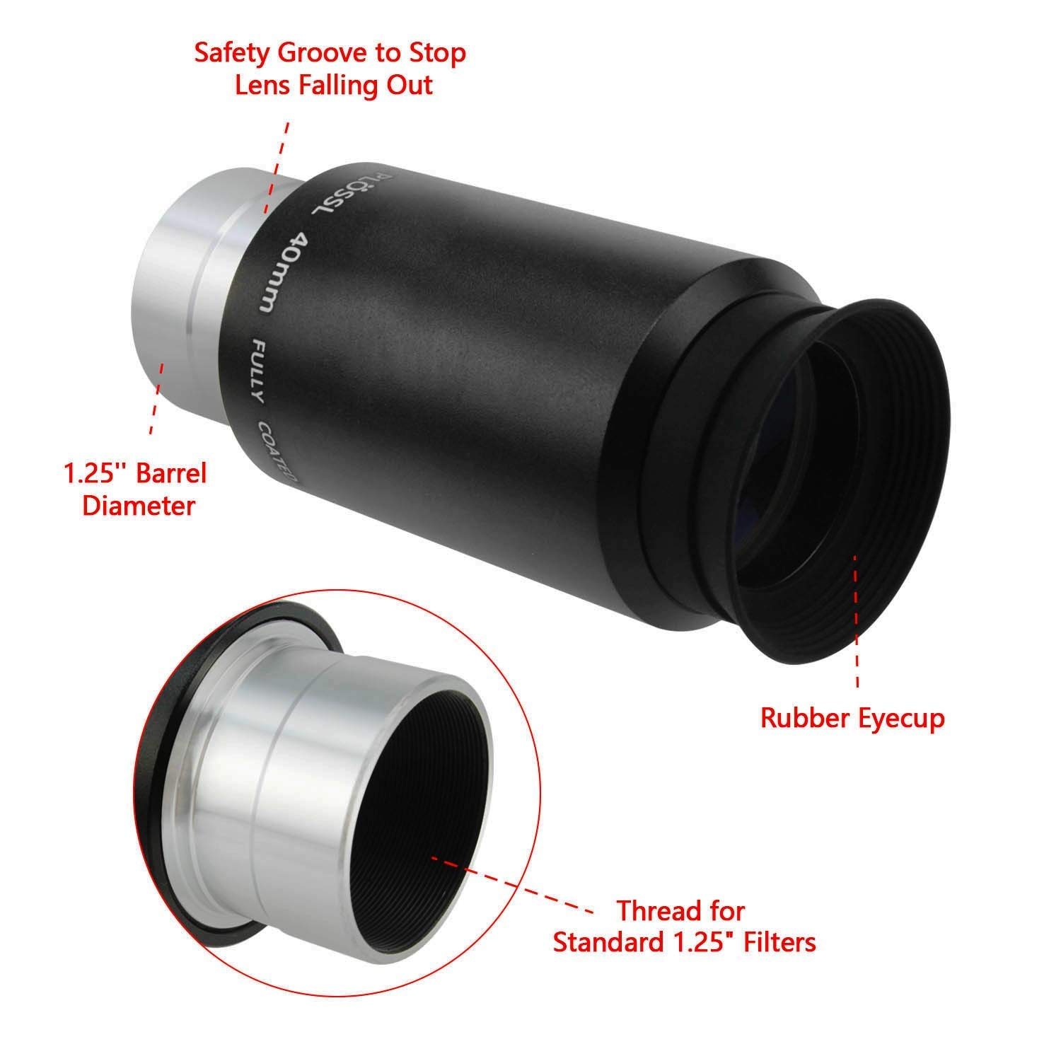 Astromania 1.25" 40mm Super Plossl Telescopio Ocular - La forma más económica de obtener una imagen nítida