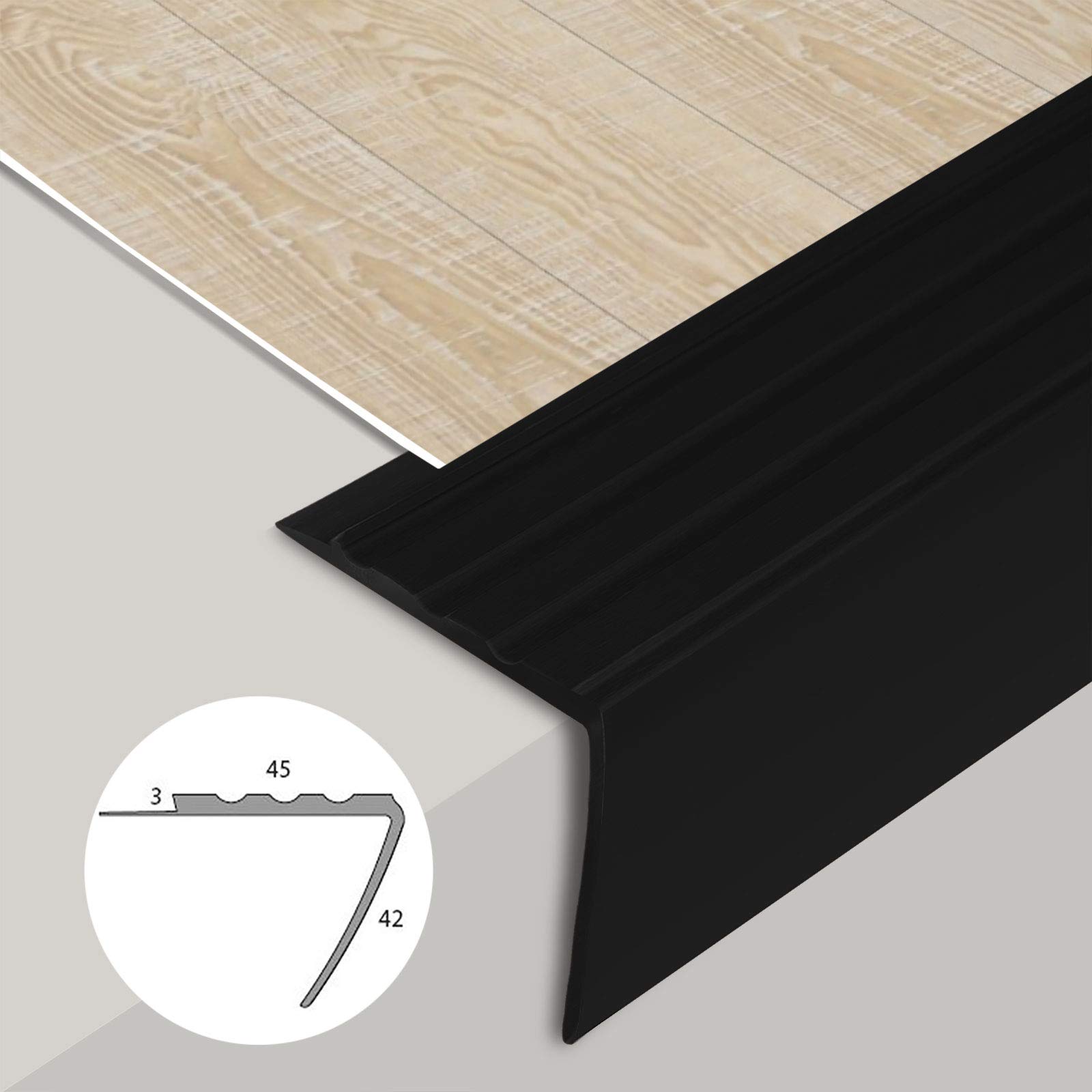 Profilo per gradini, profilo per scale in PVC a forma di L, elegante protezione per scale, in diversi colori e dimensioni, per pavimenti di tutti i tipi (120 x 4,5 x 4,2 cm, Michigan | nero)