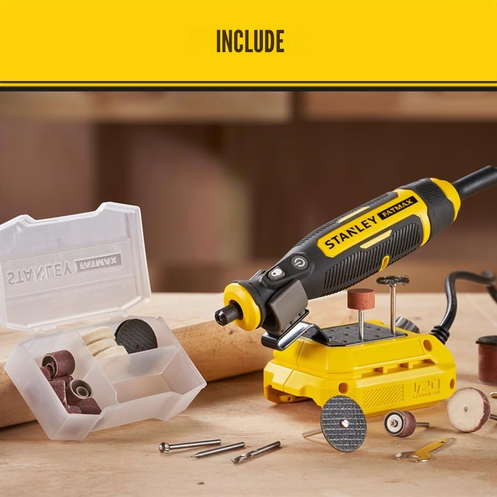 Stanley Mini Herramienta V20 Li-ION 18 V, velocidad Variable 6.700-34.000 RPM, pinza universale da 3,2 mm, cavo lungo 120 cm. Sin batería/cargador per Pro e fai da te