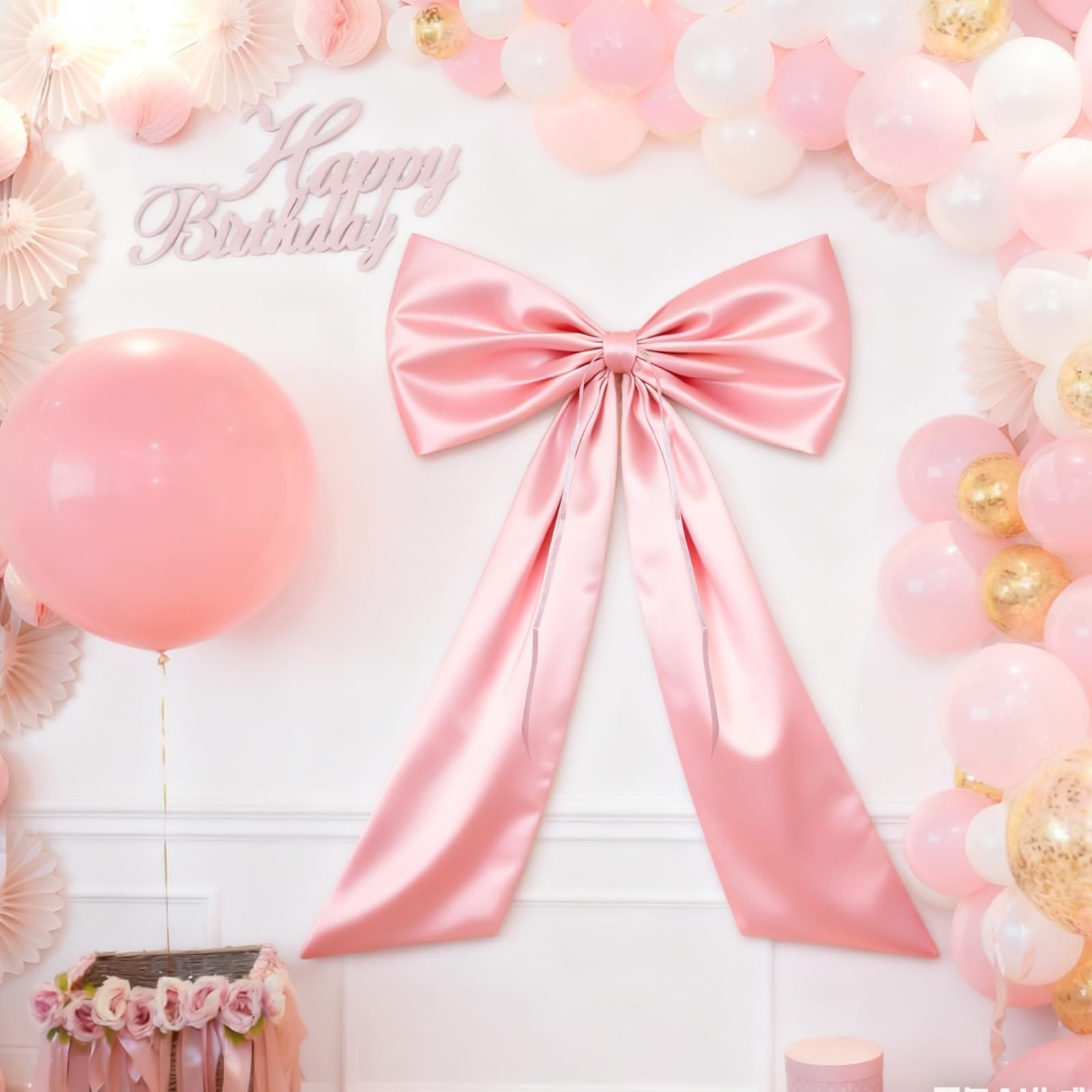 Lazo Grande Regalo 58×100 Cm con Puntos Adhesivos, Lazo Gigante Rosa para Decoración, Regalos, Fiestas y Paredes, Lazo Regalo Grande Formato para Bodas, Navidad y Eventos