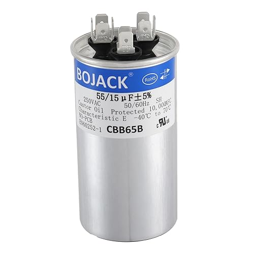 BOJACK 55+15uF MFD 5% 250V CBB65 Condensador de arranque circular de doble ejecución para funcionamiento del motor de CA o arranque del ventilador o