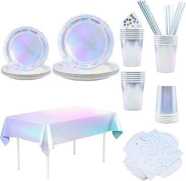Party Tableware, 121 Pieces Birthday Paper Items with Cup, Napkins, Straws, Plates, Napkins, Birthday Decoration for 24 Guests