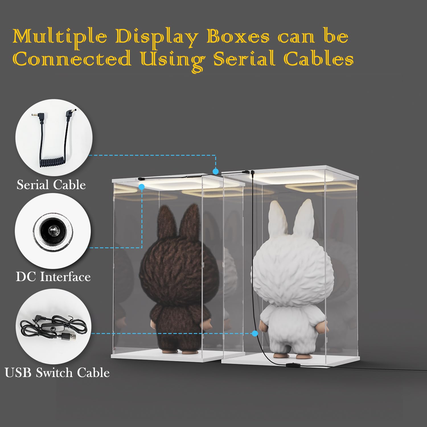 DuvinDD Acrylic Display Case with LED light for Labubu the Monster Zimomo Fall in Wild H40cm Dolls,Clear Acrylic Display Box for Collectibles Dustproof Protection Showcase(25x20x40cm,Woodgrain) - Image 4