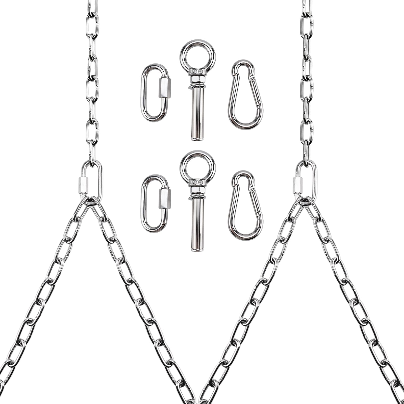 Yaeccc Strapazierfähige Veranda-Schaukel zum Aufhängen, 2 Stück, Edelstahl-Schaukeln, 680 kg Kapazität, Hänge-Hardware für drinnen und draußen (Silber, 271 cm lange Kette)