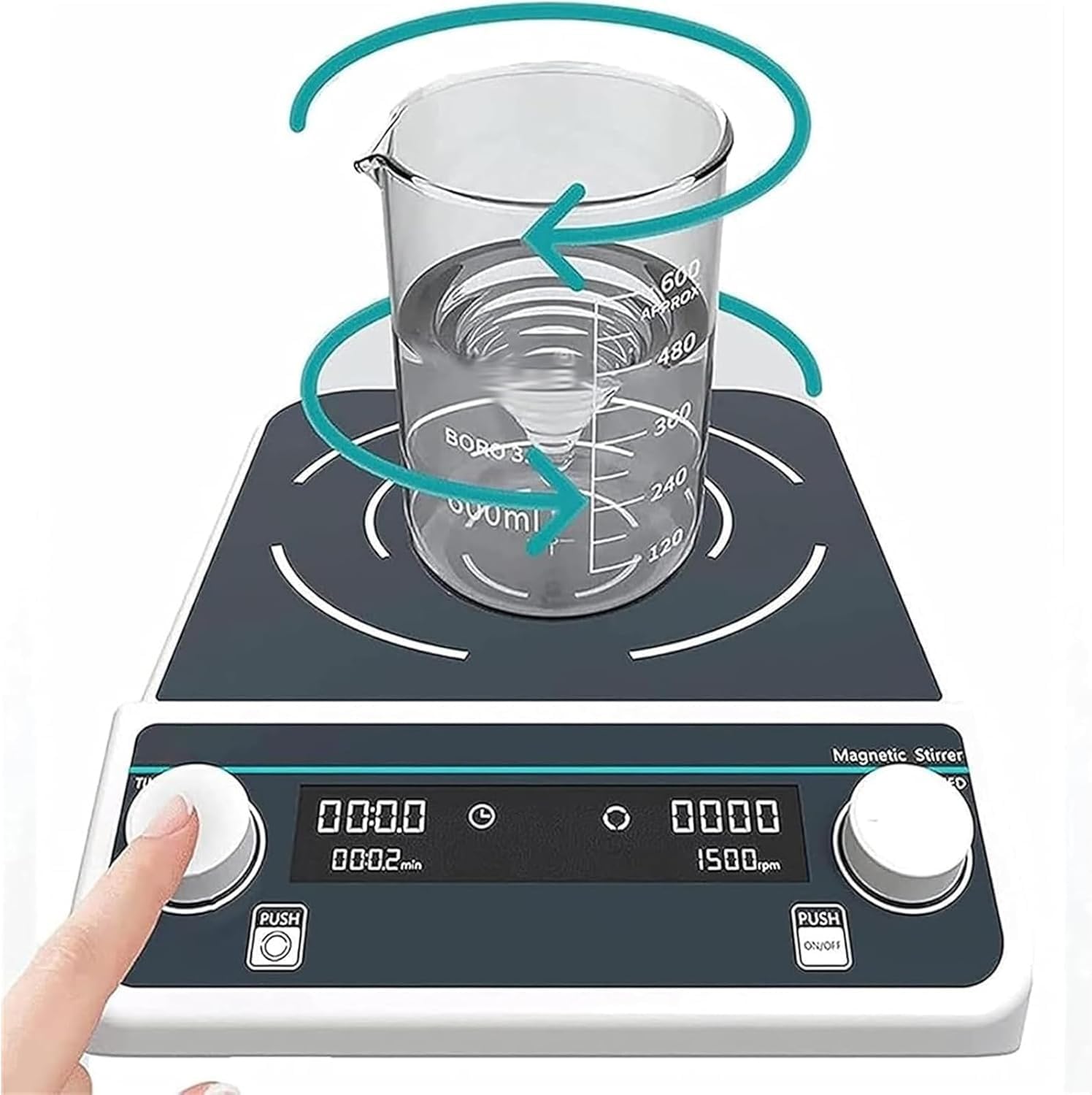 Agitador magnético, agitación de alta capacidad con velocidad ajustable, función de avance y retroceso, precisión de 5 rpm, temporizador de 1 min a 23h59m59s para uso en laboratorio