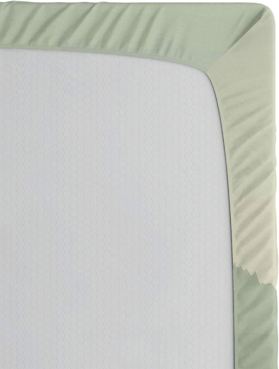 Ambesonne Forest Fitted Sheet, Panorama of a Valley and Mystic Forest of Pine Trees Natureme, Bed Cover with All-Round Elastic Deep Pocket for Comfort, Queen Size, Eggshell and Sage Green