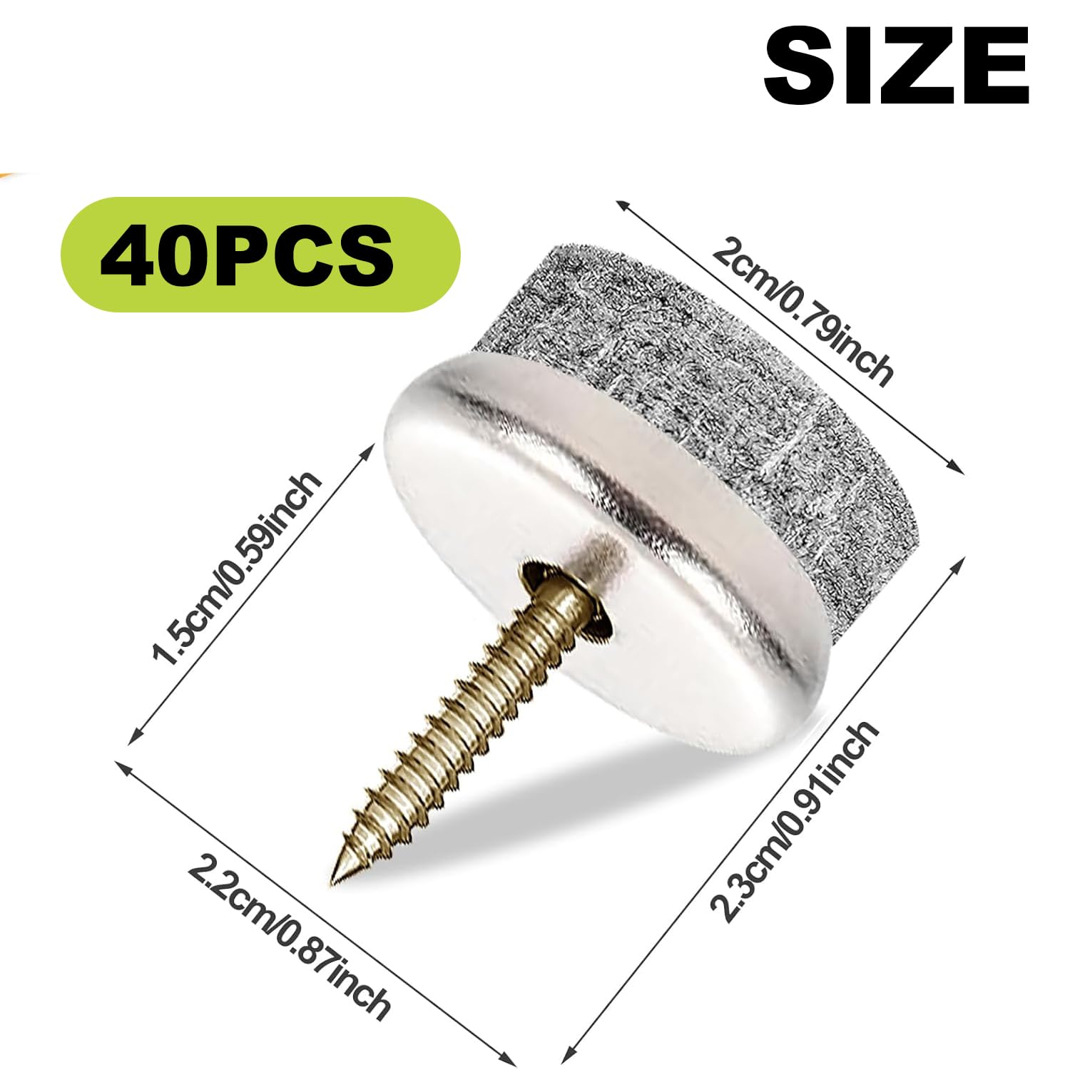 YUNYU 40pcs Screw-On Felt Pads for Furniture Legs 20mm Noise-Reducing Floor Protectors - Image 2