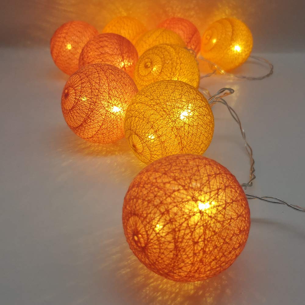 10pcs Cotton Ball LED String Lights Battery Operated, DOTBUY Fairy Lights for Wedding Party Halloween Outdoor Indoor Decor Garlands Create Atmosphere (Happy orange,1.8M/10LED)