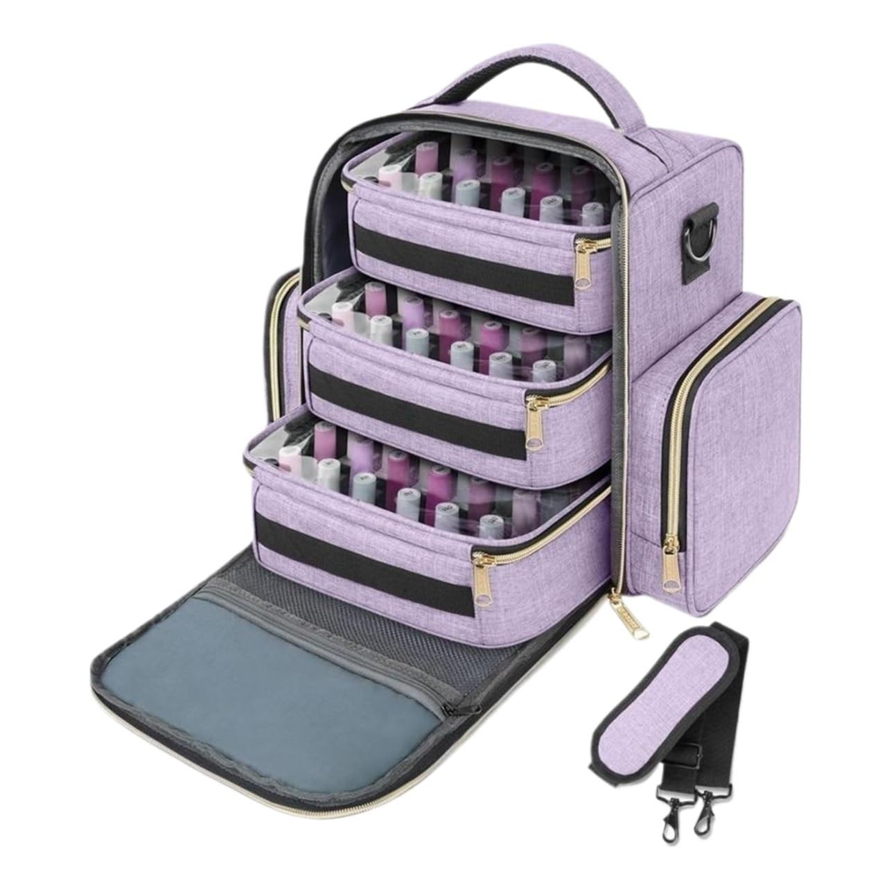 DANNMPX Nail Polish Nail Polish Organizer Case Holds 72 Bottles With Removable Pouches Supplies Organizer(Purple)