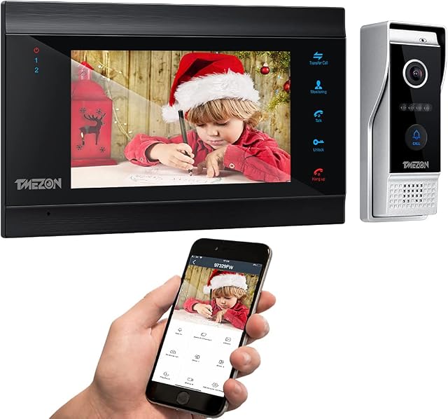TMEZON 7 Inch 1080P Wireless/Wifi Smart IP Video Door Phone Intercom System Doorbell Entry System with 1x1080P Wired Door Camera For 1-Family house,Tuyasmart app