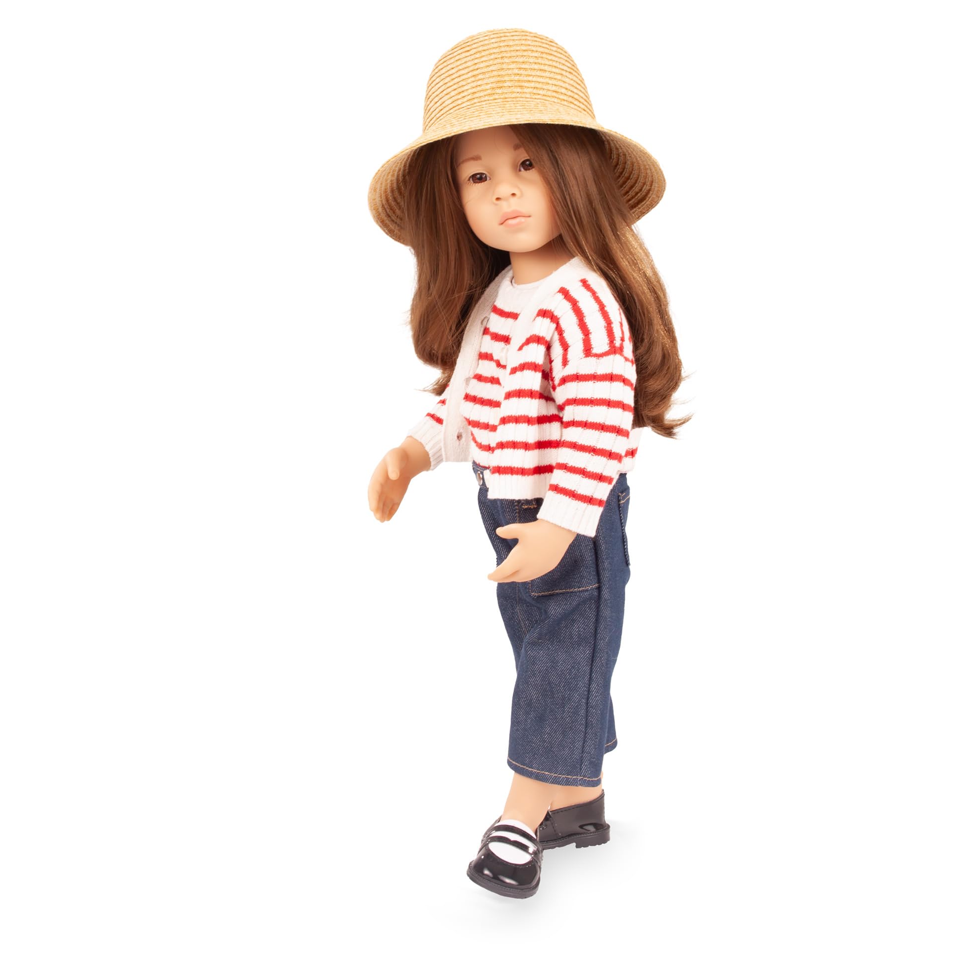 Götz 2666712 Happy Kidz Emilia Puppe 50 cm Multigelenk-Stehpuppe | 8-tlg, für Kinder ab 3 Jahren, braune Haare, braune Augen, 9 Gelenke, posierbar, frisierbar, Vinylhartkörper