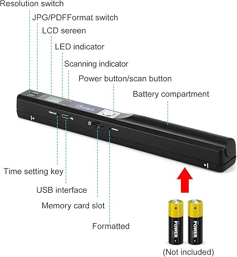 Miniatura 5 de Escáner portátil de documentos y fotos, ANNCARY 900DPI - Escáner de varita de mano para páginas A4, libros, imágenes, escaneo móvil JPG/PDF,