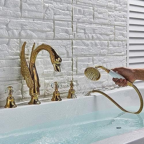 Robinet cygne doré en cristal : mitigeur de baignoire luxe 5 trous