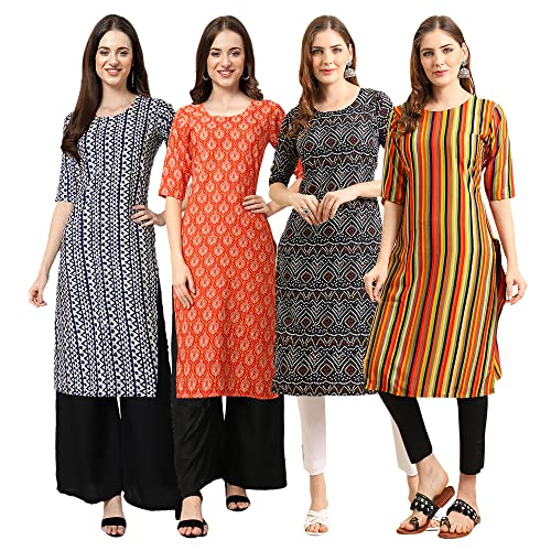 Image of Pinkmint Women's Crepe Digital Print Straight Kurta [Pack of 4]
