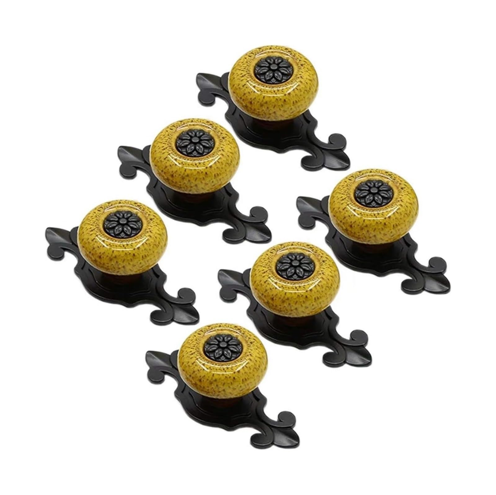 Opeximatun Yellow Ceramic Drawer Knobs, Antique Ceramic Cupboard Drawer Handles Multicolor Single Hole 6 Pcs(Yellow)
