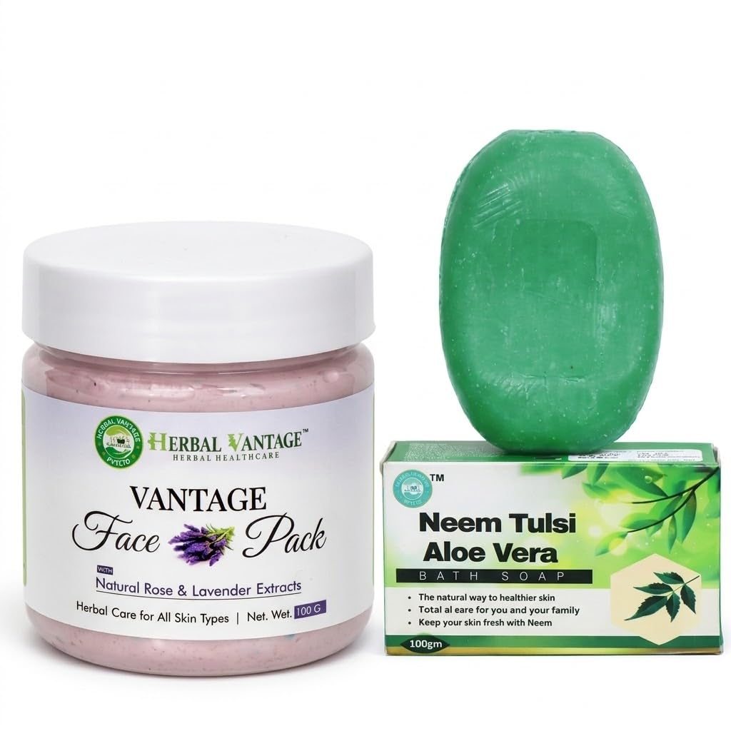 Vantage Herbal Face Pack & Neem Tulsi Aloe Vera Bath Soap Combo for Deep Cleansing, Skin Purifying & Natural Glow Care-image-30