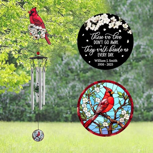 Image of ASTARIN Customized Cardinal Sympathy Wind Chimes, Cheap Personalized Wind Chime Memorial, Sorry for Your Loss Gifts for Loss of Mother /Father /Son, Small Wind Chimes