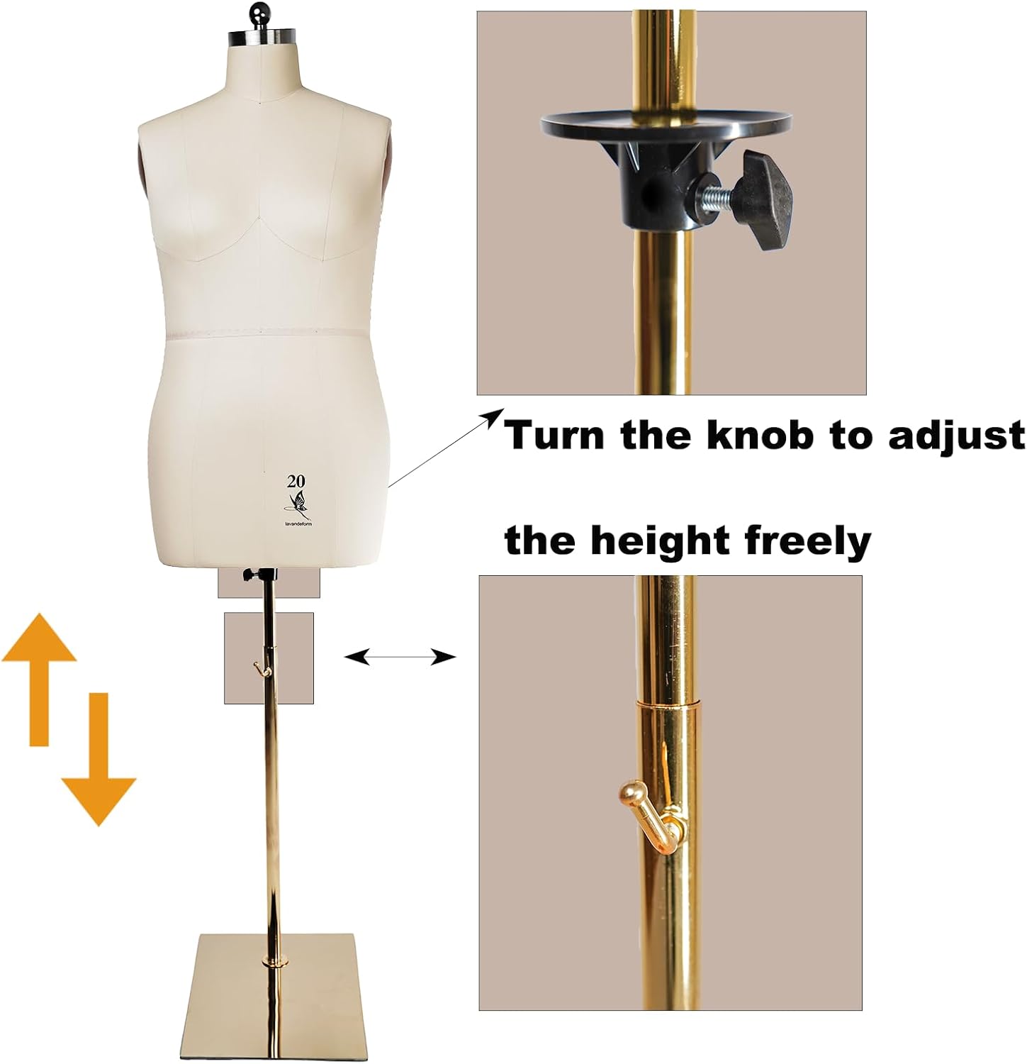 Female Sewing Mannequin, Size 20 Professional Dress Form for Display and Tailor DesignSewing Mannequin Foam Body for Pinning.Height Adjustable Torso with Stable Metal Base. (Beige, 20)