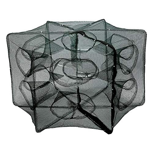 GOTOTOP Foldable Fishing Net, Portable Fish Shrimp Minnow Crayfish Crab Baits Cast Mesh Trap Automatic, Hexagon Fishing Net Cage Crab Fish Minnow Crawdad Shrimp(12 Holes)