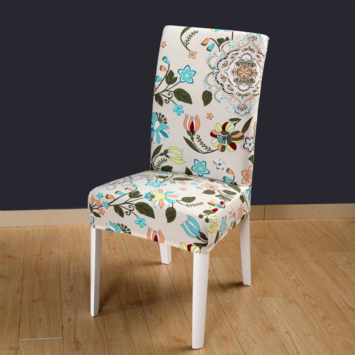 Set 4 Coprisedie Elasticizzati In Spandex Gibelle - Stampa Floreale Verde, Lavabili, Per Sedie Parsons Da Cucina