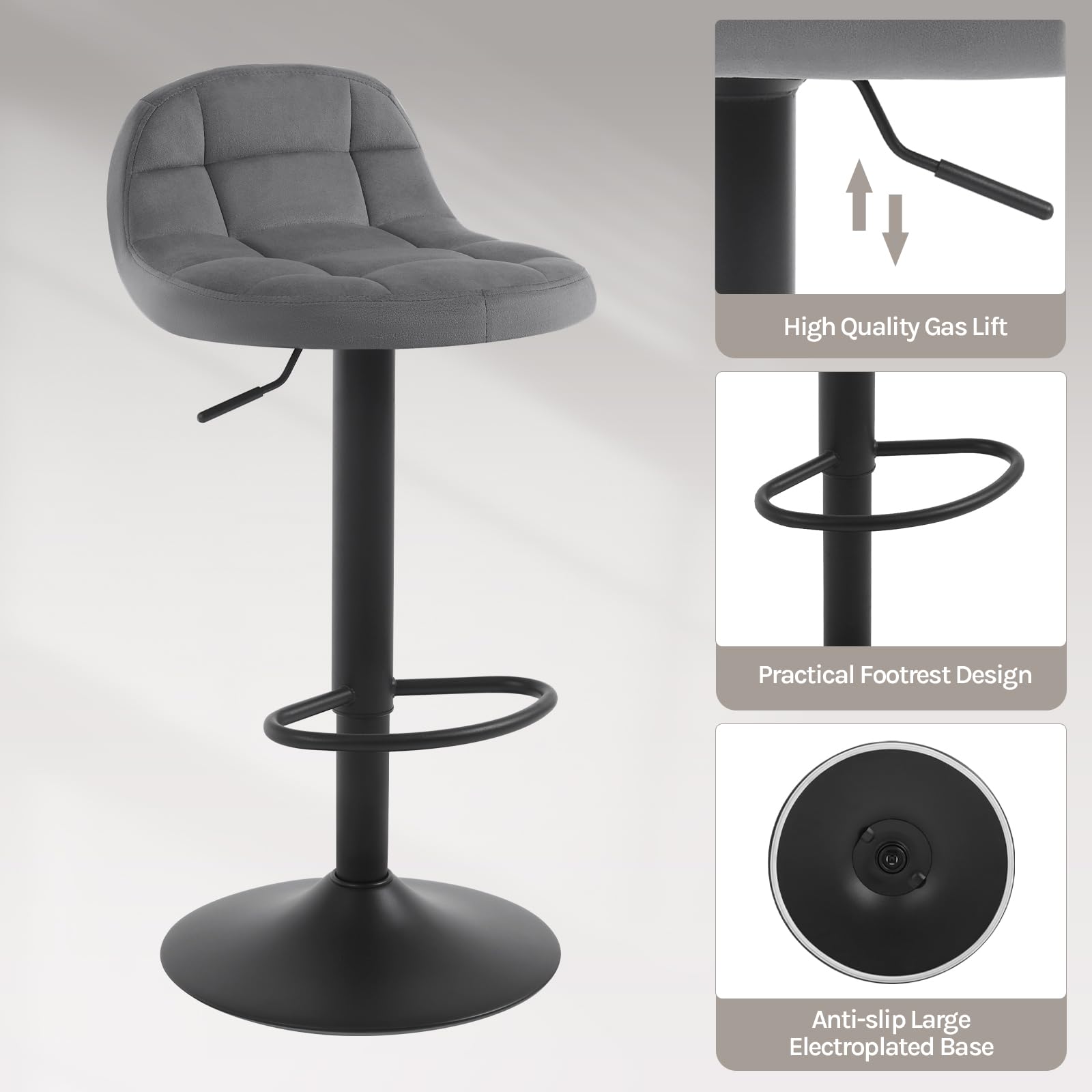 Set Di 4 Sgabelli Da Bar Girevoli In Similpelle - Altezza Regolabile 61-82cm, Con Poggiapiedi, Colore Antracite - Foto 8