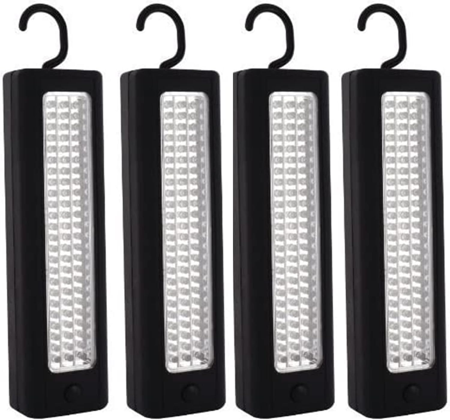 Luce magnetica con gancio sospeso, 72 LED ultra luminosa luce di lavoro lampade di ispezione portatili torce per il campeggio, la casa, soffitta, fai da te, laboratorio, pesca (nero, 4 confezione)