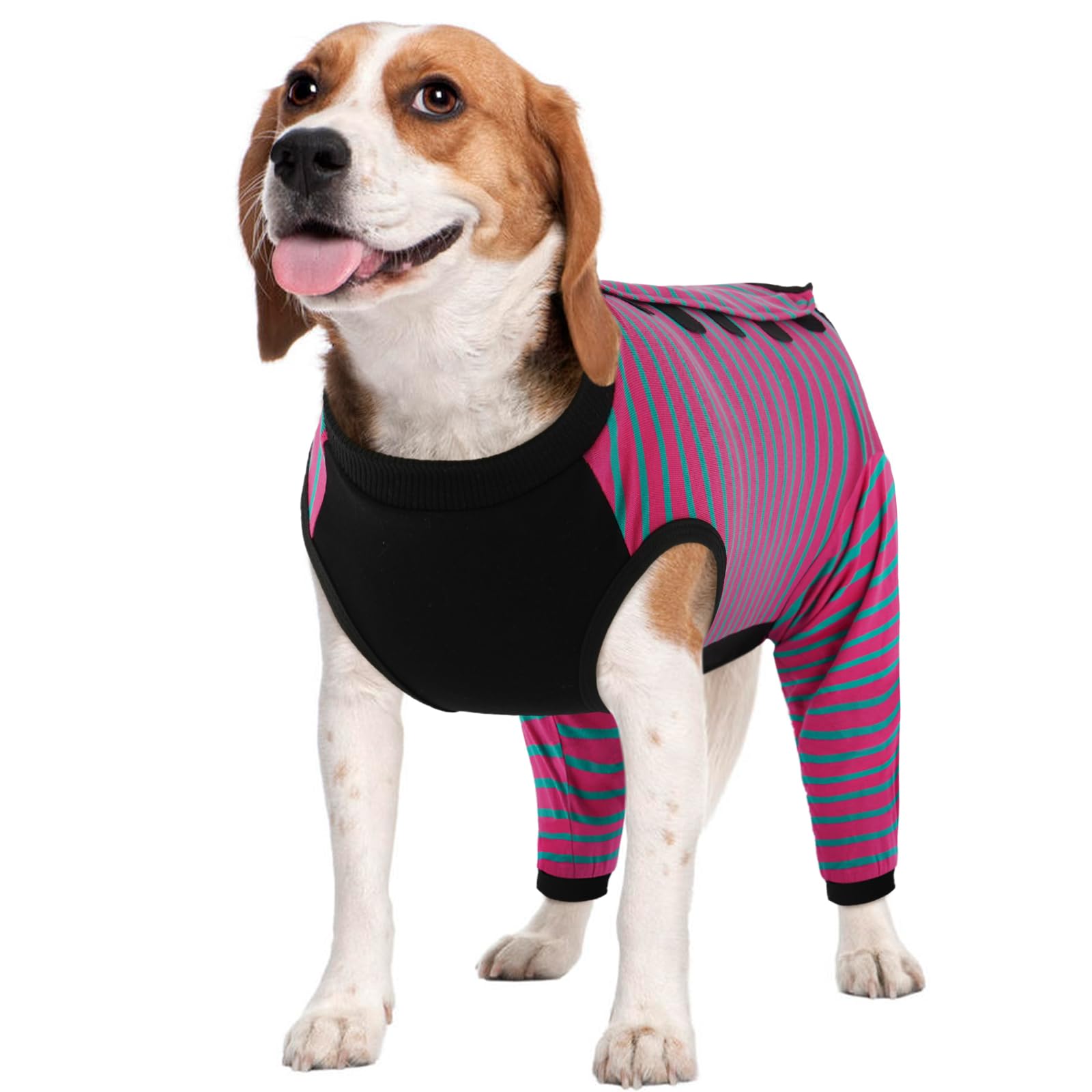 Kuoser Dog Surgery Recovery Suit Female Male, Dogs Surgical Suit with Body Sleeve Hind Legs to Prevent Licking Bite, Dog Bodysuit with Leg Braces Wound Cover, Rose M