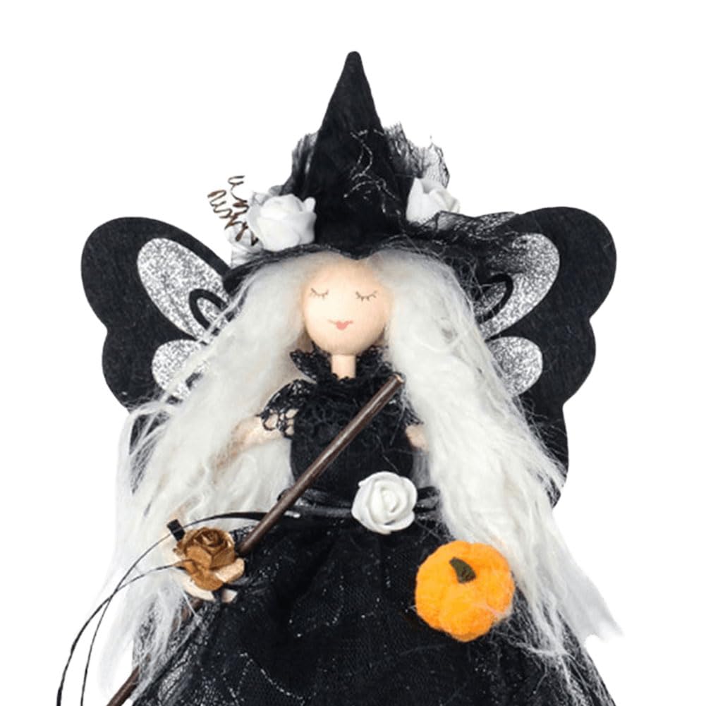 Décoration Halloween Sorcière Suspendue - 30 Cm Avec Balai - Ornement Arbre, Porte, Cheminée - Effet Toile D'araignée