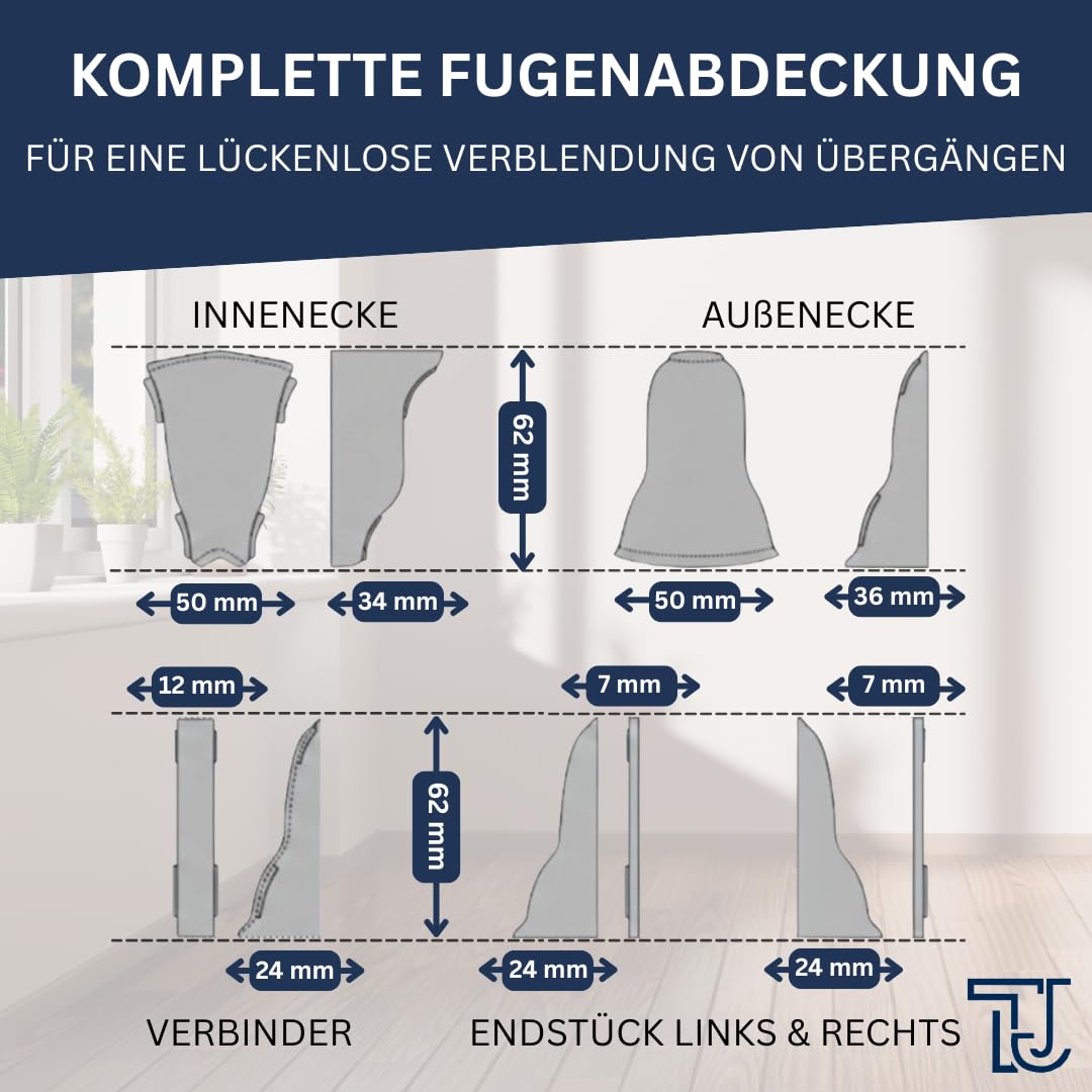 TJ Sockelleisten mit Kabelkanal [White | Länge 20 m] PVC Fußleisten Bodenleisten aus robustem Kunststoff in Holzdesign | mit Weichlippen | einfache Montage