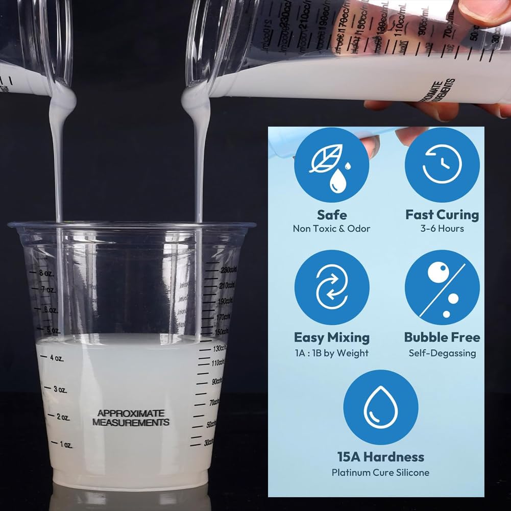1400ml 15A Kit de Fabrication de moules en Silicone, Caoutchouc de Silicone Liquide pour Le Moulage, Non Toxique, Facile à Utiliser, Caoutchouc de Silicon de Moulage catalysé au Platine，1:1 par Poids