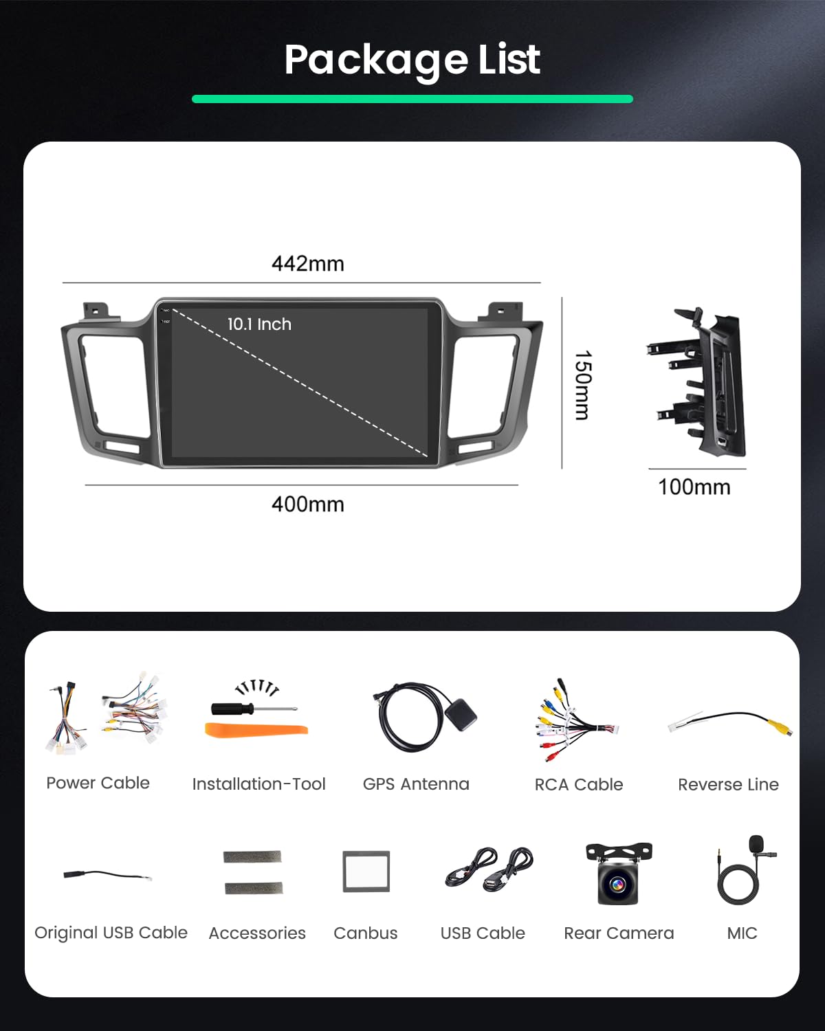 Roinvou 4G+128G Android 15 Radio samochodowe dla Toyota RAV4 2013-2019 bezprzewodowy Carplay Android Auto, 10'' ekran dotykowy z lustrem Link GPS Bluetooth FM RDS WiFi EQ SWC Kamera cofania