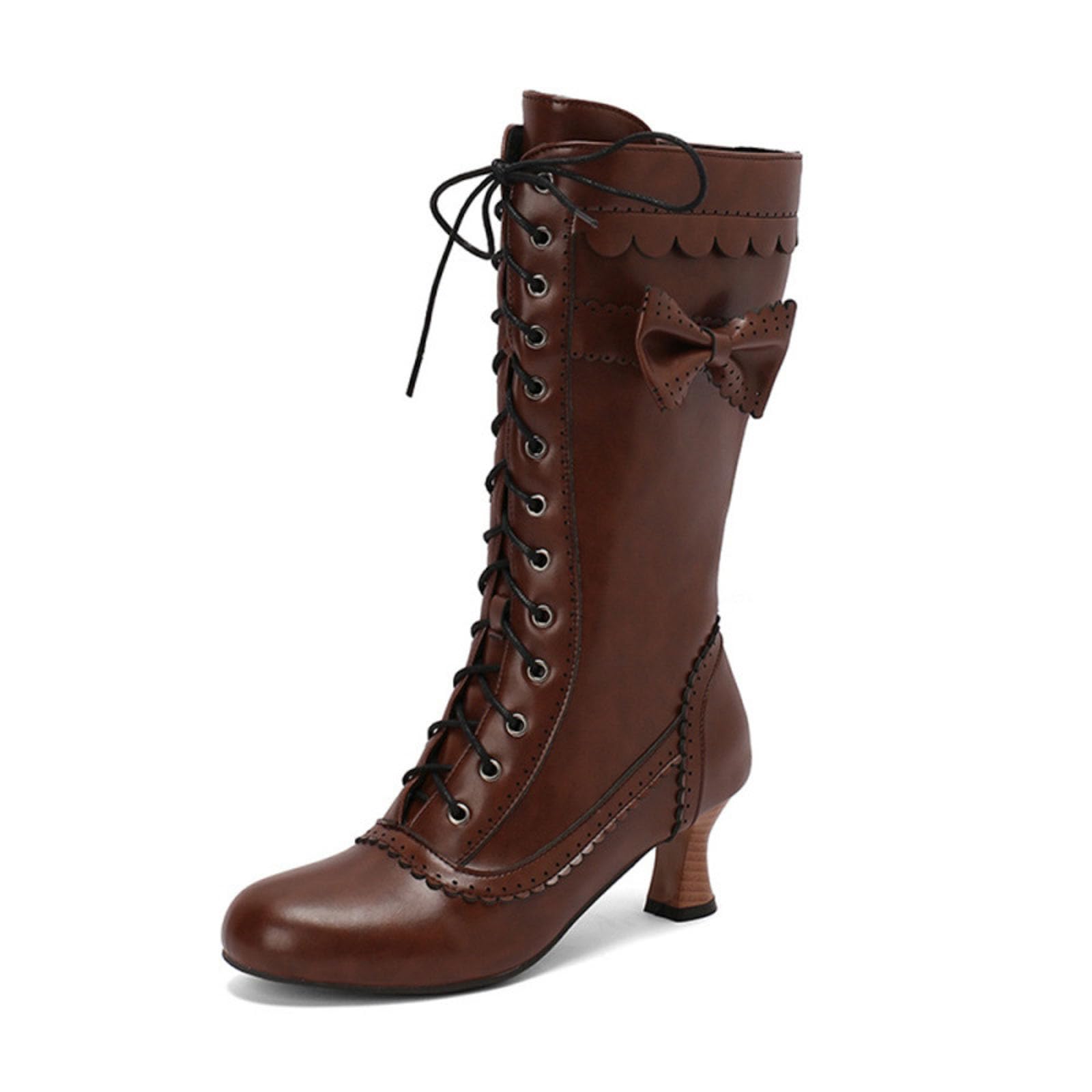 Generisch Botas tradicionales para mujer, estilo victoriano, con cordones, medievales, de ternero medio, vestido de boda, elegantes, botas largas de tacón
