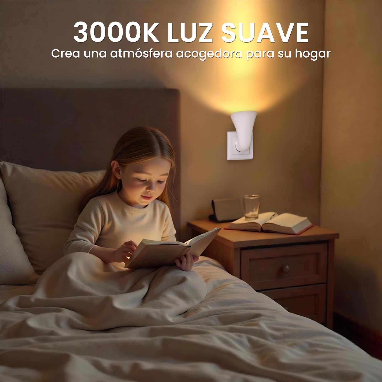 GU10 Plugin Foco Uplighter, GU10 Led Aplique Lampada Pared con EU Enchufe para Dormitorio, Luz Cálida 3000k (LED Bombilla inclusa)