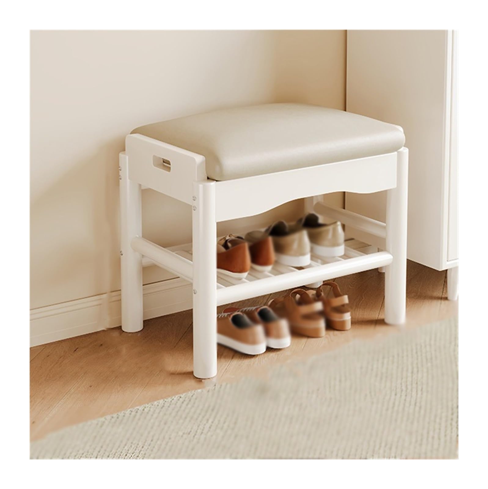 MYUYEE Shoe Bench Entryway- Shoe Bench For Home Use Doorway Entry Shoe Cabinet Sitting Stool One Solid Wood Shoe Bench Entry Door Can Sit Shoe Rack Bench(White-45Cm)