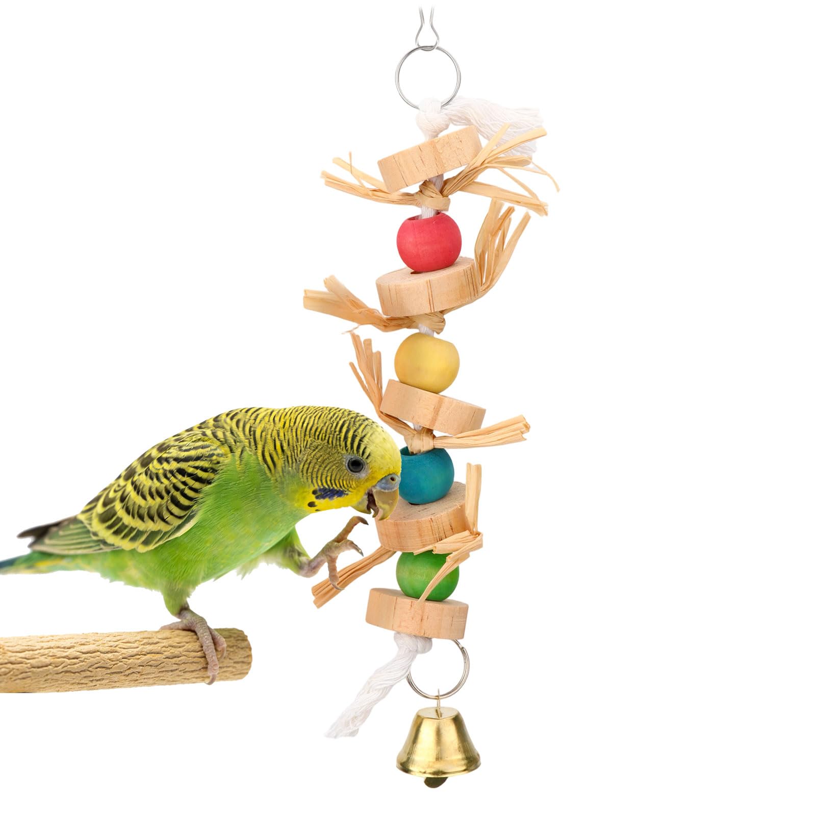 Hypeety Parrot Pet Bird Chew Bird Toys Parakeet Toys Wooden Straw with Bell Cage Swing Toys Bird Cage Hanging Accessory