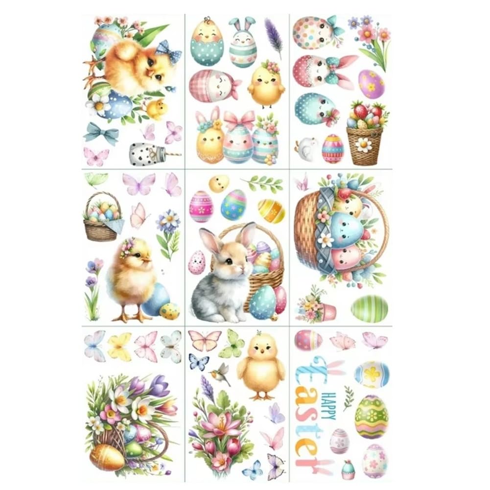 CTRLZS Cartoonrabbit Easter Egg Easter Window Decorations Cute Cartoon Flower Stickers Glass Window Decoration 1 Set