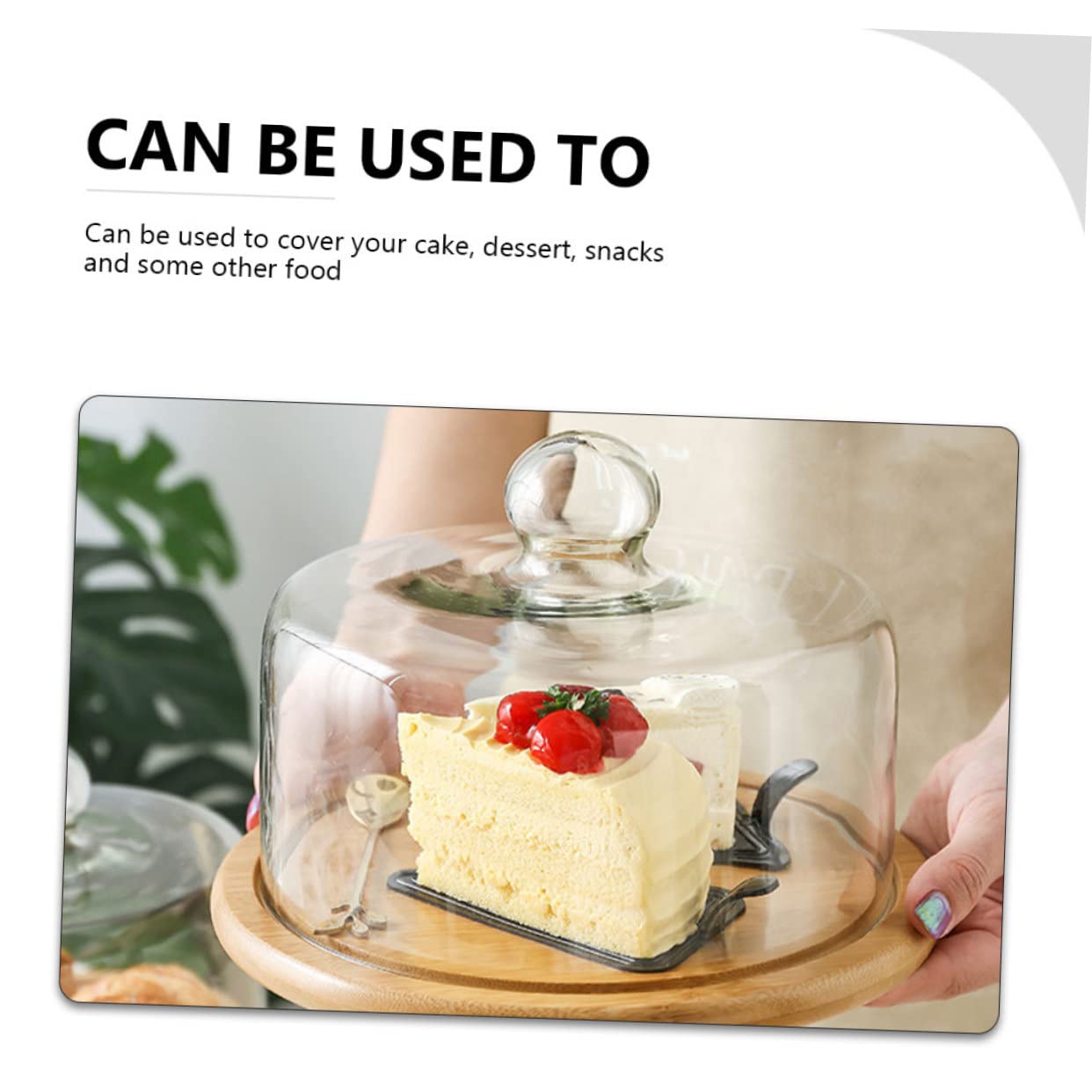 POPETPOP Cubierta de Pastel Transparente de Vidrio sin Plomo 26 Cm Asa Protectora para Alimentos Hogar Cocina Anti Polvo para Repostería y Postres
