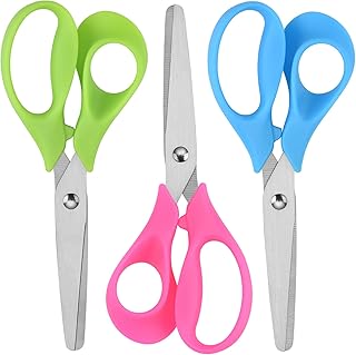 Left Handed Scissors Kids,5" Left Handed Kids Craft Scissors Ages 3+ Stainless Steel Soft Comfort-Grip Handles Blunt Lefty Safety School Scissors For Classroom Home Household 3 Pack